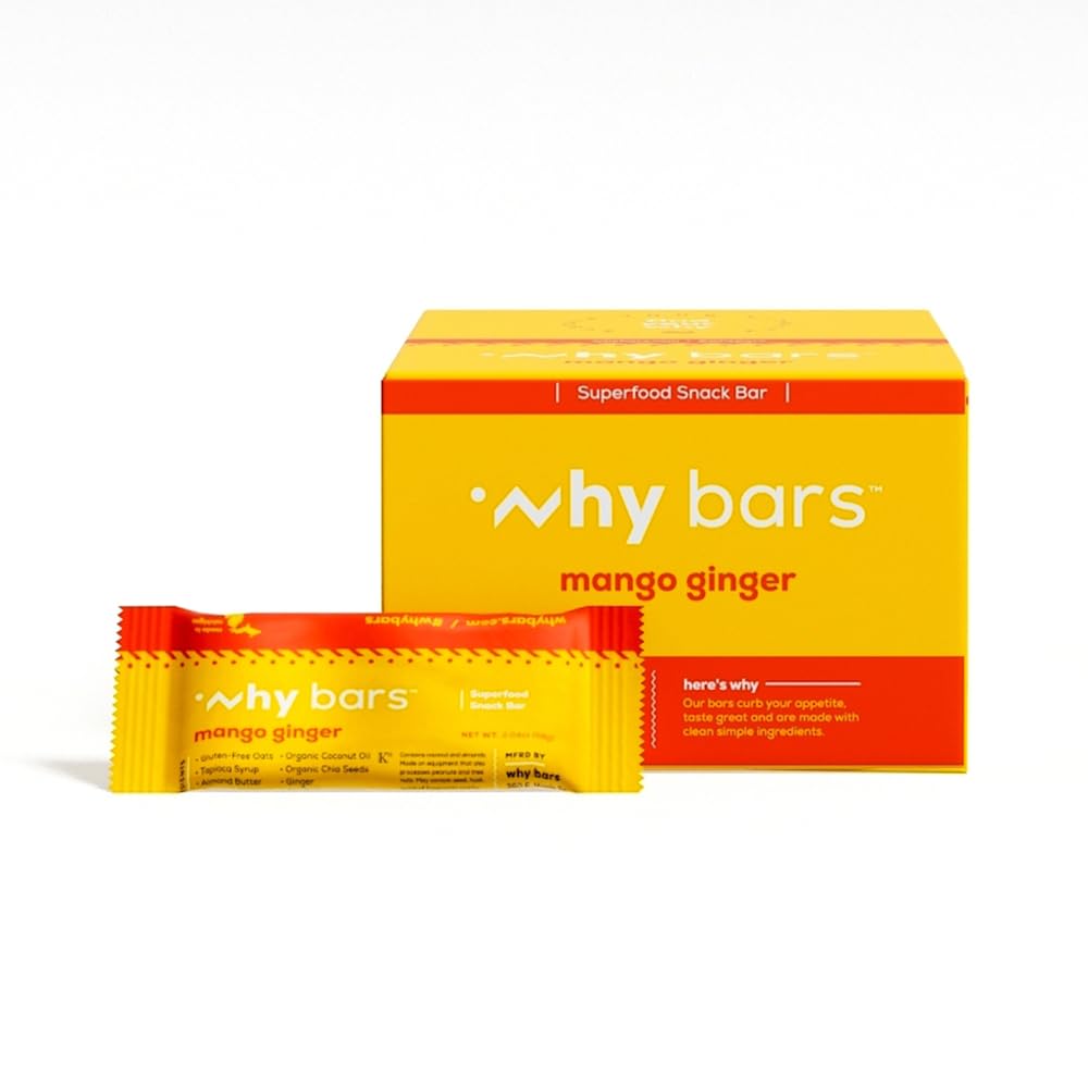 Warum Bars, Protein Bars, Mango Ginger, 2.04 Unnce Bars (Pack mit 12 Protein Bars) - Protein Bar Superfood, Gluten Free, Non GMO, Organic, Vegan, Simple Ingredients