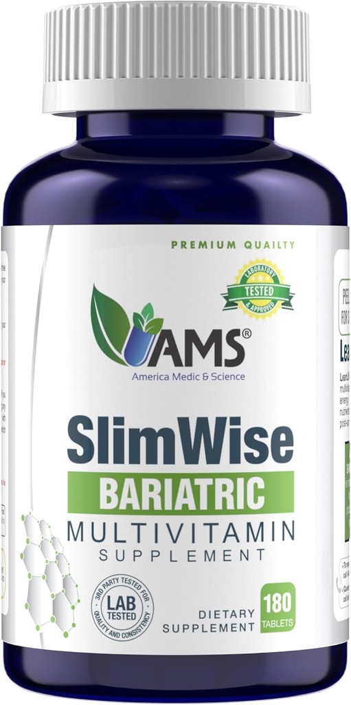 Amerika Medic & Science SlimWise Bariatric Multivitamin – 180 Caplets | 2-Monats-Versorgung | Post Magen-Bypass & Sleeve-Unterstützung | Eisen, B12, Vitamin D3, Folate | Einfach-zu-Swallow Bariatric Vitamine