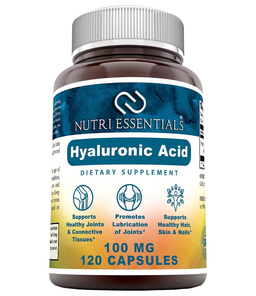Supplément alimentaire à l'acide hyaluronique - 100 mg 120 capsules (non-OGM) - Les meilleurs suppléments pour la santé articulaire, soins de la peau et plus*