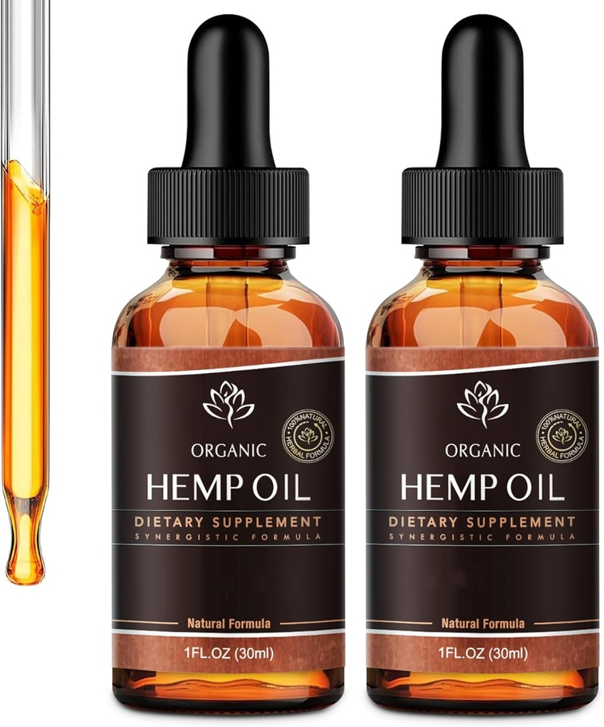 Hanföl - 2 Packs 800,000 Maximum Strength - Pure & CO2 Extract Drops - 100% natürliches Bio, Vegan, Non-GMO,