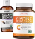Huile de graines noires Liquid & Immune Support (2-Mois) Immune Maximiser Bundle - Black Seed Oil Liquid (16fl.oz) Premium Clack Cumin Seed Oil & Vitamine C Immune Support (120 Veg Caps)