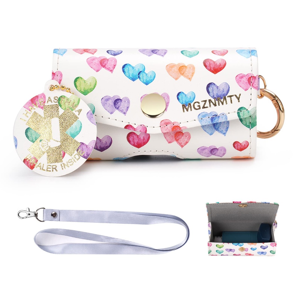 MGZNMTY Asthma Inhaler Case, Carrying and Travel Holder Case Kompatibel mit Handy Inhaler für Erwachsene und Kinder (NUR CASE) (Raining Hearts)