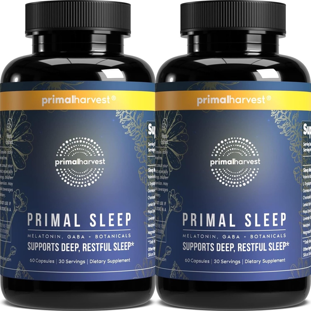 Primal Harvest 2 Pack, Primal Sleep, 120 Kapseln mit Valerian Root, L-Tryptophan, GABA, Kamille und Melatonin 3mg