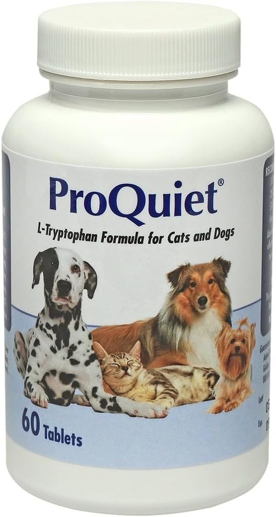 Options pour la santé animale ProQuiet L-Trytophan Formula for Cats & Dogs, Highly Palatable, soutient un système digestif et nerveux sain, Saveur de foie, 60 comprimés