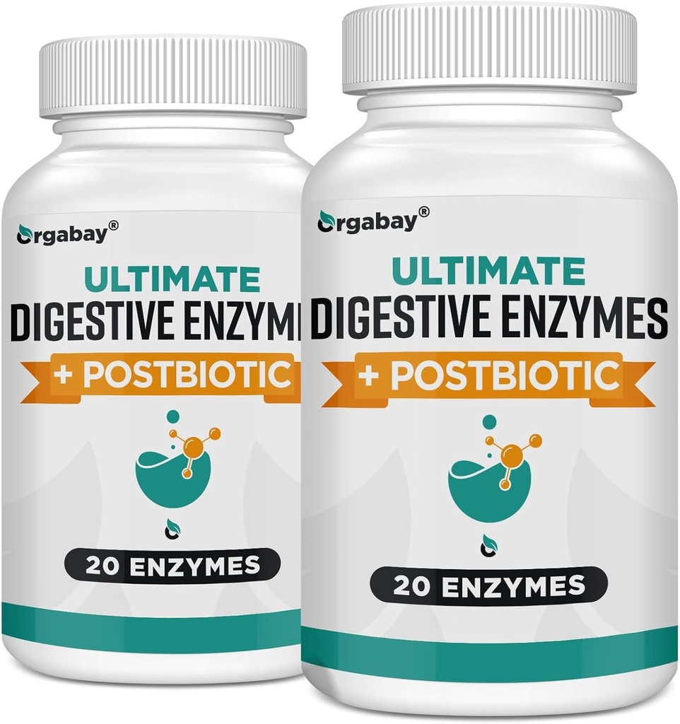 Orgabay Verdauungsenzyme 1000mg mit Postbiotika, 20 Enzymmischung für Bloating, Optimale Verdauung und Gut-Funktion, 120 Veggie Kapseln