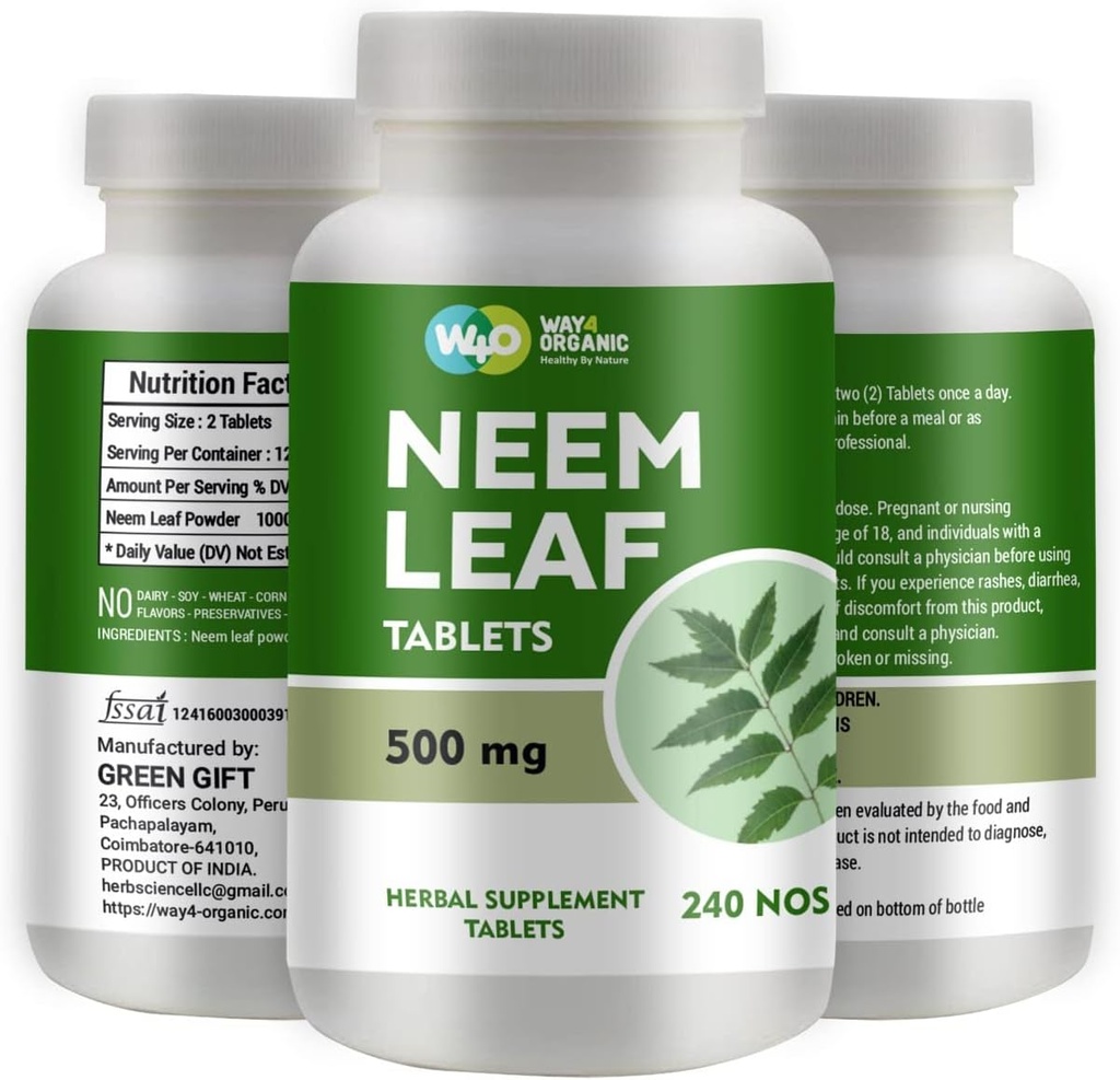 Comprimés Neem - 100% pur (Azadirachta Indica) (240 Nombre - 500mg) 120 jours d'approvisionnement (1 paquet)