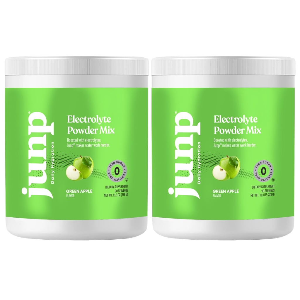JUNP Electrolytes Poudre Pas de sucre Pas de glucides – Mouthwatering Green Apple Drink Mix - Potassium et sel Electrolyte Poudre d'hydratation Zéro Calorie Sucre Sans électrolyte Poudre, Keto Friendly, 180 portions