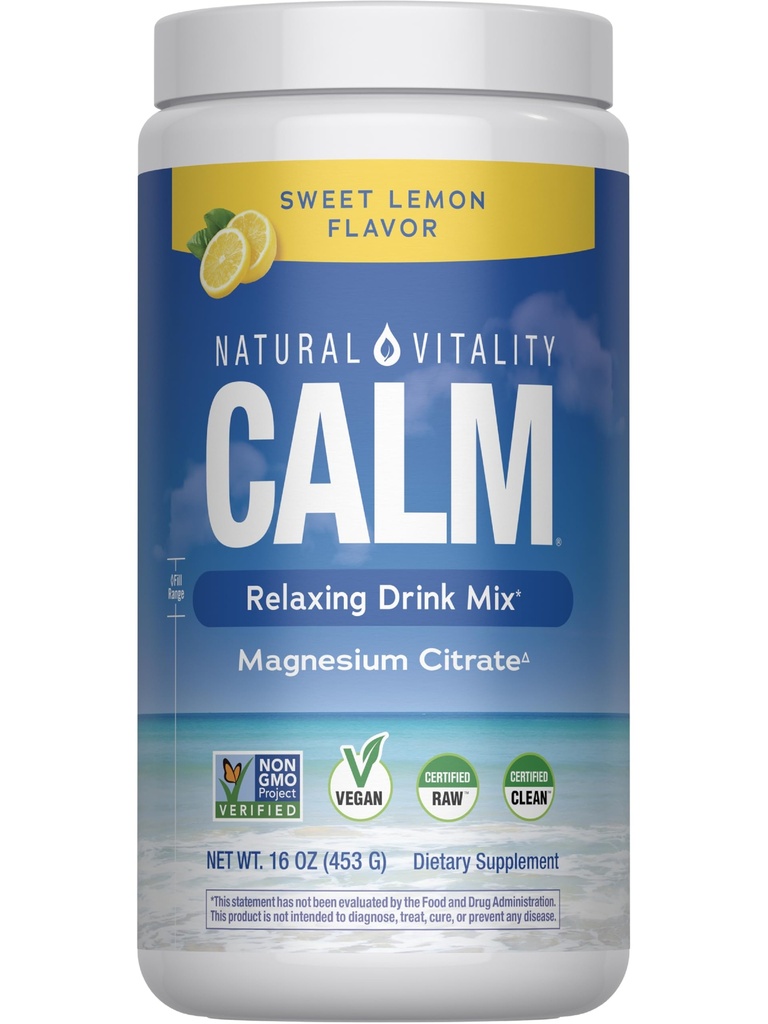 Vitalité naturelle Calme, supplément de magnésium, poudre de mélange anti-stress, sans gluten, végétalien et non-OGM, citron doux, 16 oz