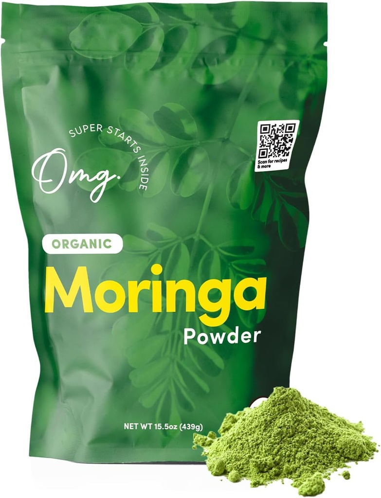 OMG! Superfoods Bio Moringa Pulver - 100% rein, USDA Certified Organic - Gute Quelle von Calcium, Eisen, Vitamin A, Vitamin E & Mehr! - 15.5 Unzen (1 Paket)