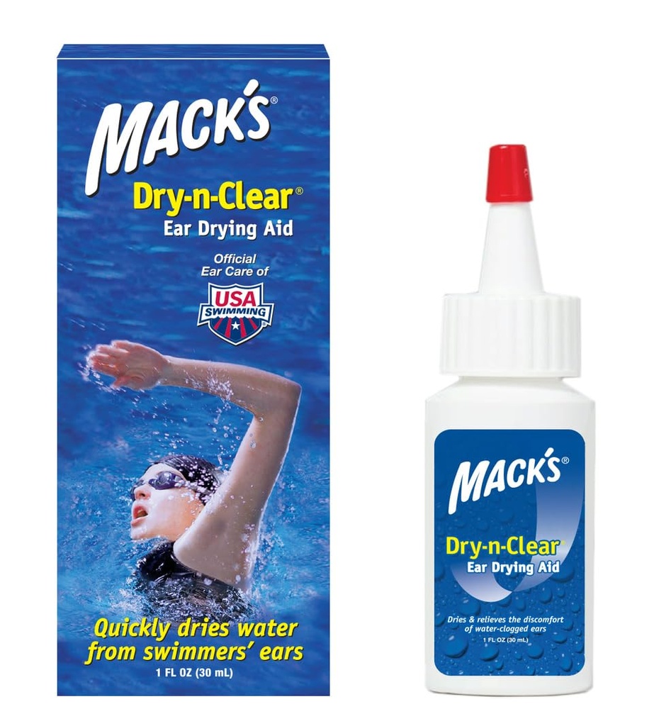Mack's Dry-n-Clear® Aide au séchage de l'oreille - Swimmers gouttes d'oreilles pour les oreilles enrobées d'eau après la natation, la douche, la plongée sous-marine et le surf - 1 Fl Oz