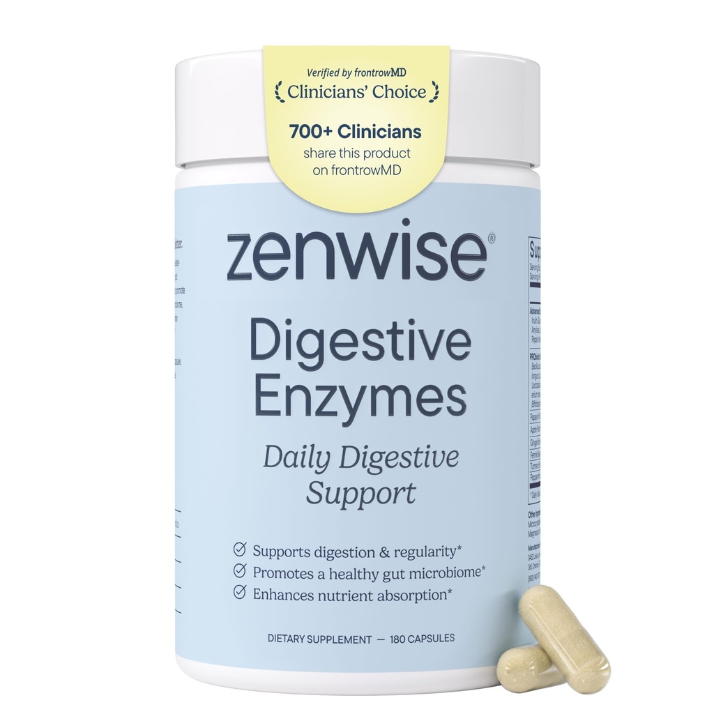 Zenwise Health Digestive Enzyme für Gut Health & Bloating Relief - Multi Enzymes Digestion Supplement mit Probiotics, Bromelain & Papaya für Verdauungshilfe - Men & Women - 180 Count