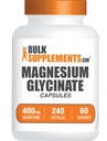 BulkSupplements.com Glycinate de magnésium - Supplément de magnésium, forme fortement absorbée - sans gluten, 4 capsules par portion (400mg), 240 Nombre (paquet de 1)