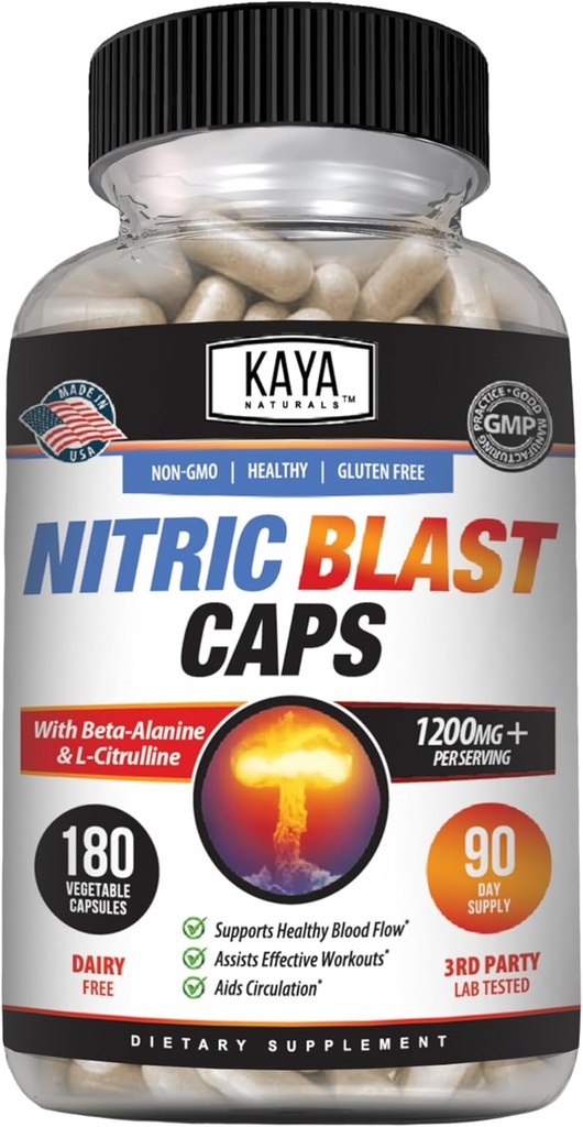 Kaya Naturals - Nitric Blast Potent All-Natural Kräuterergänzung für maximale Gesundheit Vorteile | Pre-Workout | Erhöhte Energie | Verbesserte Nachtleistung (180 Zähler (Pack von 1)
