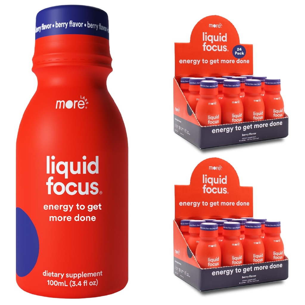 Mehr Labs Liquid Focus, Nootropic Smart Drink mit leistungsstarken Antioxidantien & Adaptogenic Kräuter für Energie und Konzentration, 150mg Koffein (Pack von 24)