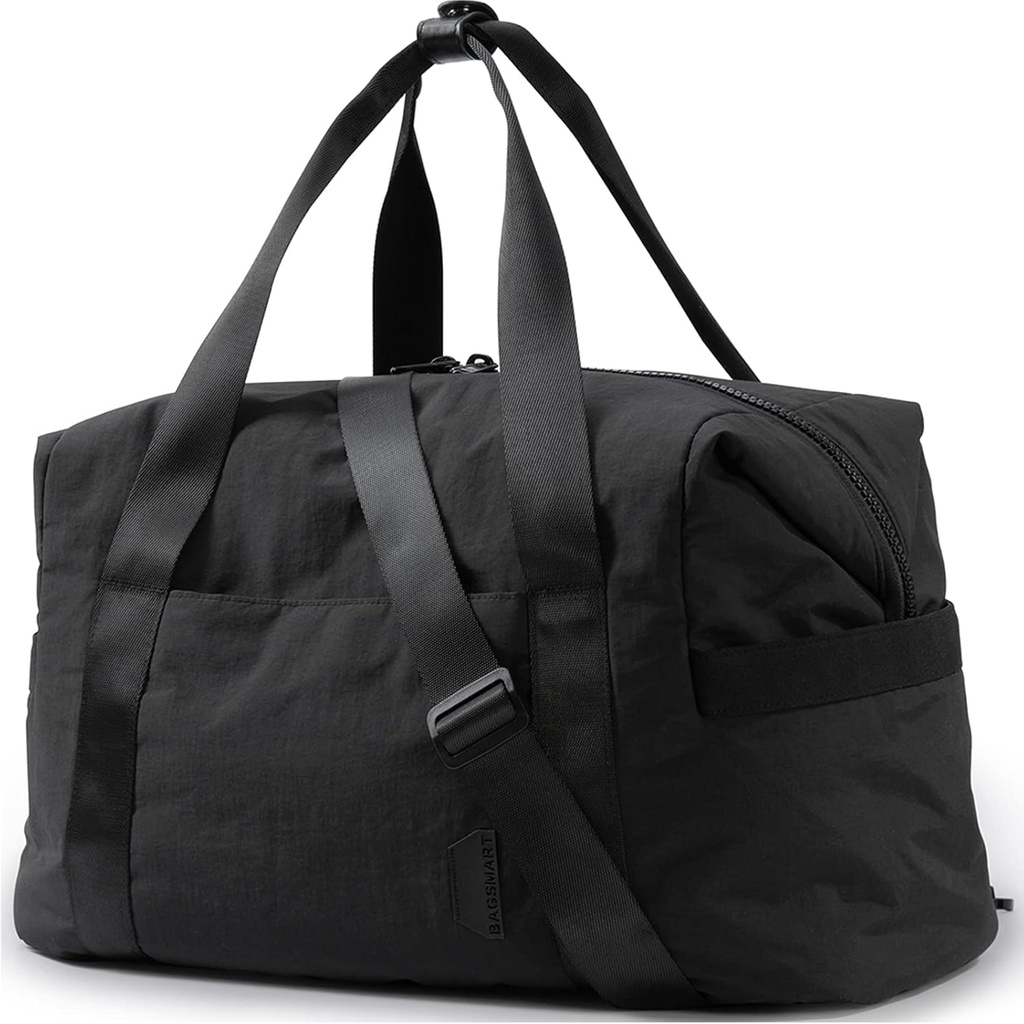 BAGSMART Gym Tasche für Frauen, Carry auf Weekender Overnight Bag, Reise Duffel Taschen mit Trolley Sleeve, Persönlicher Artikel Reisetasche Tote Bag Workout Dance Bag (Black,Medium)
