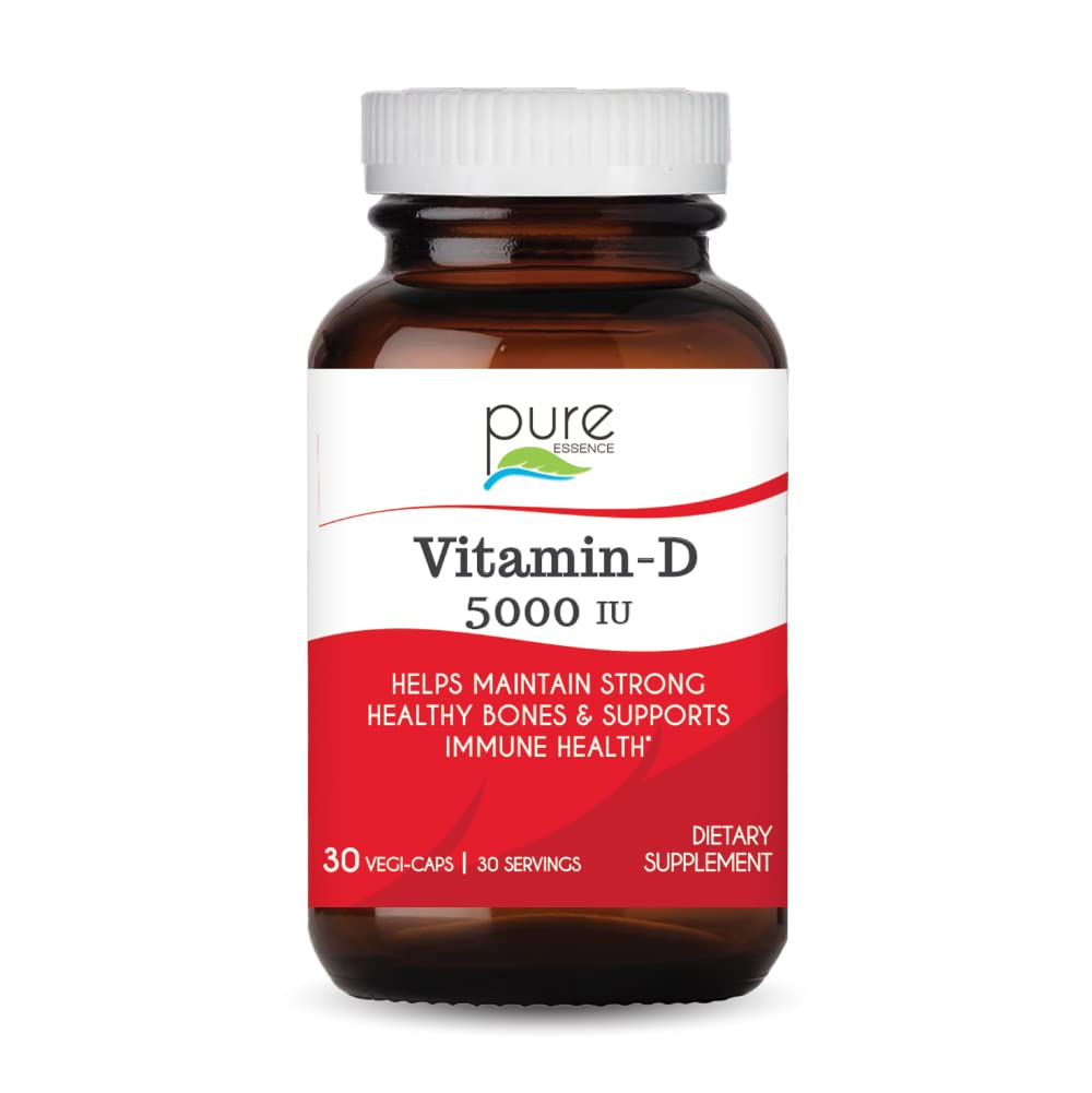 Pure Essence Labs Vitamin D - 5000 IU Vitamin D von 100% reines Cholecalciferol - 30 vegetarische Kapseln
