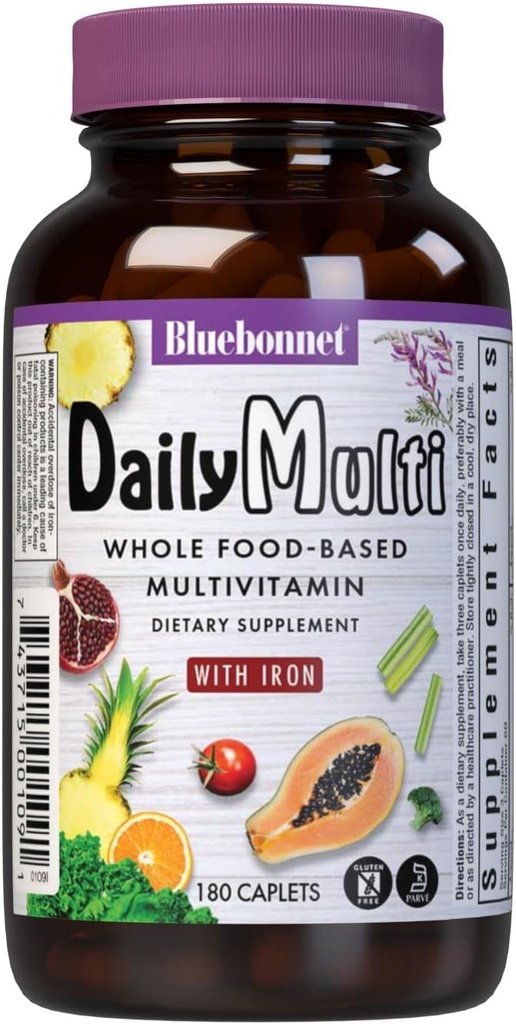 Bluebonnet Nutrition Super Earth MultiNutrient Formel (mit Eisen), für tägliche Ernährungsunterstützung, Glutenfrei, Kosher zertifiziert, Dairy Free, Vegetarisch Freundlich, 60 Servierungen, Grün, 180 Zähler