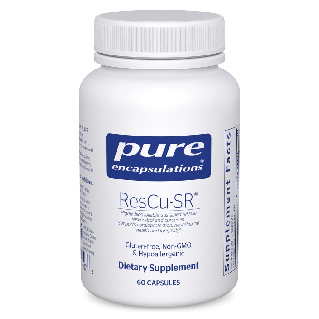 Encapsulations pures ResCu-SR.com Supplément alimentaire hypoallergénique pour la longévité, le soutien cardio et la santé neurologique.