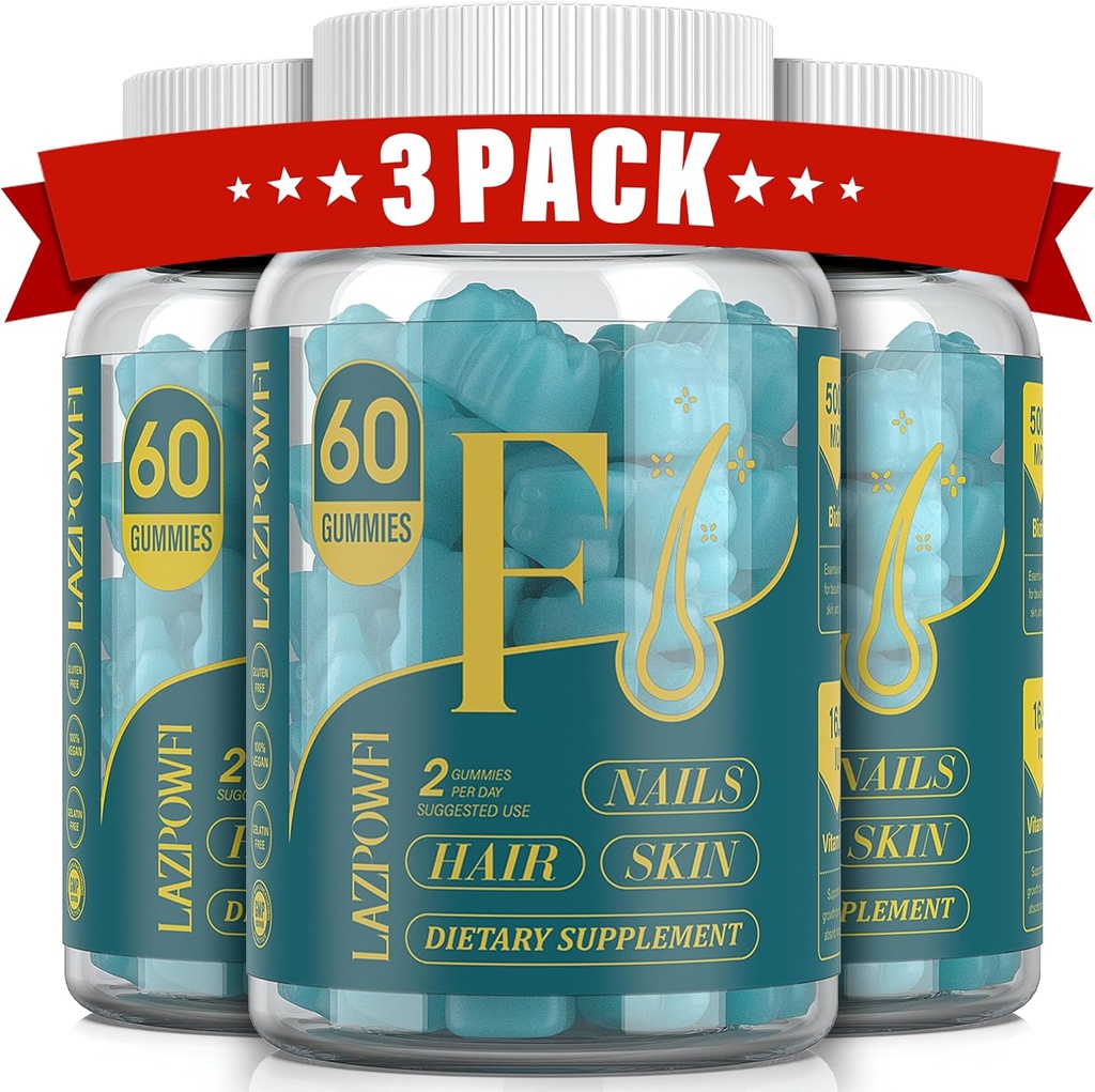 Biotin Gummies -Hair Skin und Nägel Vitamine für Männer & Frauen, Vegan Vitamin B7, unterstützt Haarwachstum und stärkere Nägel,90 Tage Versorgung - Blueberry-3 Pack