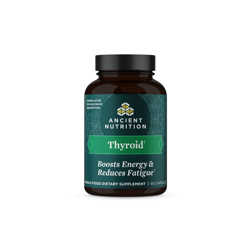 Alimentation ancienne Thyroïde Supplément de soutien avec Ashwaghanda, Capsules Thyroïde, favorise le repos et le stress réduit, sans gluten, Paléo et Keto Friendly, 60ct
