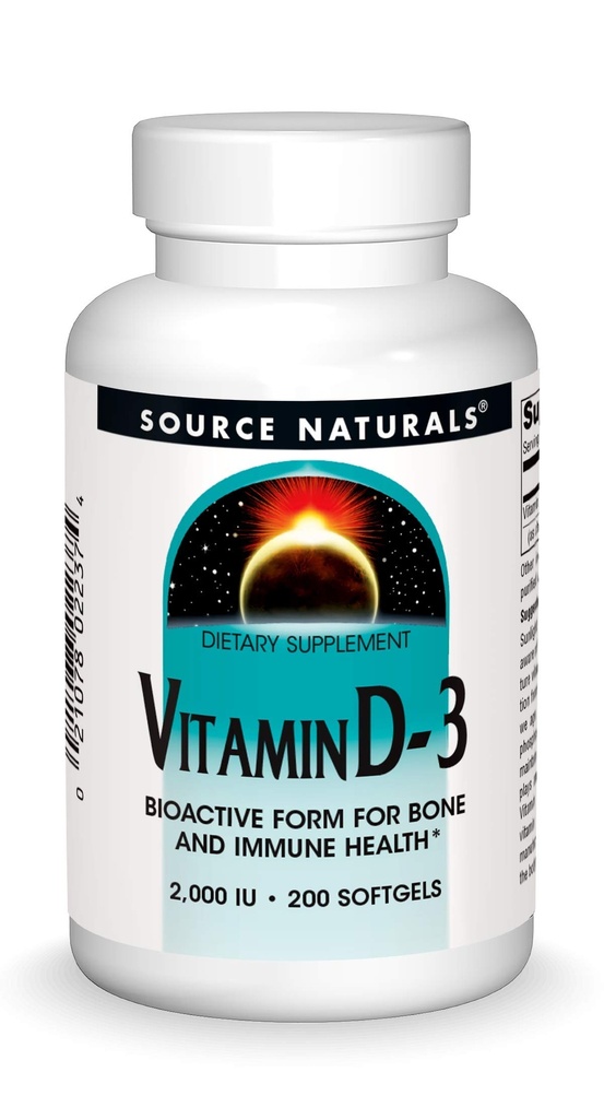 Source Naturals Vitamine D-3 2000 iu soutient la santé des os et immunitaires - 200 Softgels