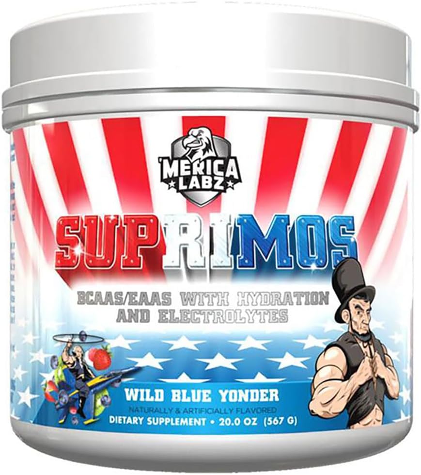 Merica Labz Suprimos BCAA/EAA Supplement mit Eletrolytes für maximale Leistung und Ausdauer 30 Portionen (Wild Blue Yonder, 20.0oz)