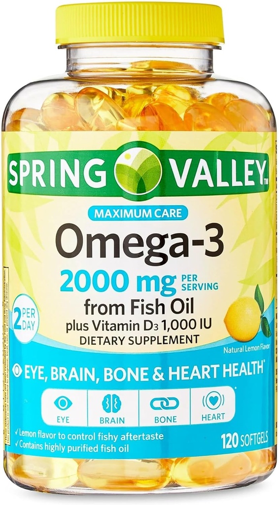 Convergence Maximum Care Omega-3 von Fish Oil Eye Brain Bone & Heart Health Nahrungsergänzungsmittel Softgels, 2000 mg, 120 Count