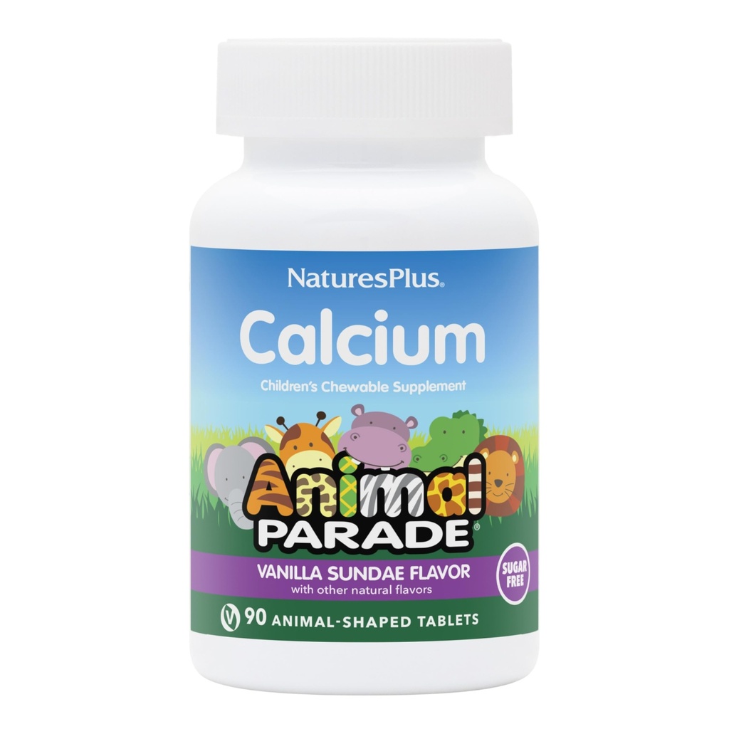 NaturesPlus Tier Parade Sugar-Free Kinder Kalzium, Vanille Sundae Flavor - 90 Chewable Animal Shaped Tablets - Magnesium für Knochengesundheit - Glutenfrei - 45 Servierungen