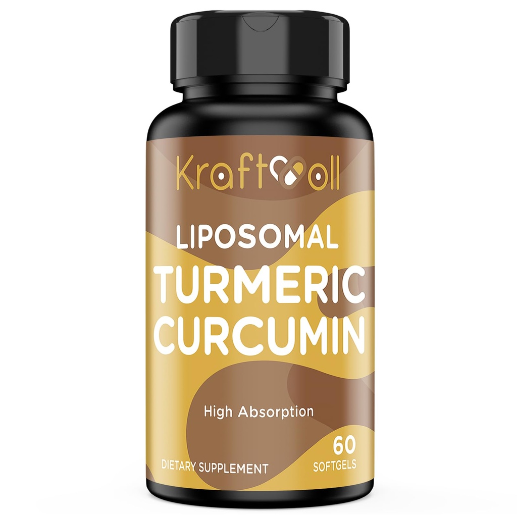 Liposomal Turmeric Curcumin Supplement 2200 mg mit schwarzem Pfeffer Extrakt 15 mg für hohe Absorption und Gelenkfunktion, 60 Softgel für Erwachsene