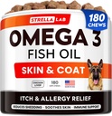 StrellaLab Fish Oil Omega 3 Tücher für Hunde (180 Tücher) - Allergy & Itch Relief - Skin & Coat Supplement - Joint Health - Wild Alaskan Salmon Oil - Shedding, Itchy Skin Relief - Omega 3 6 9 - EPA&DHA
