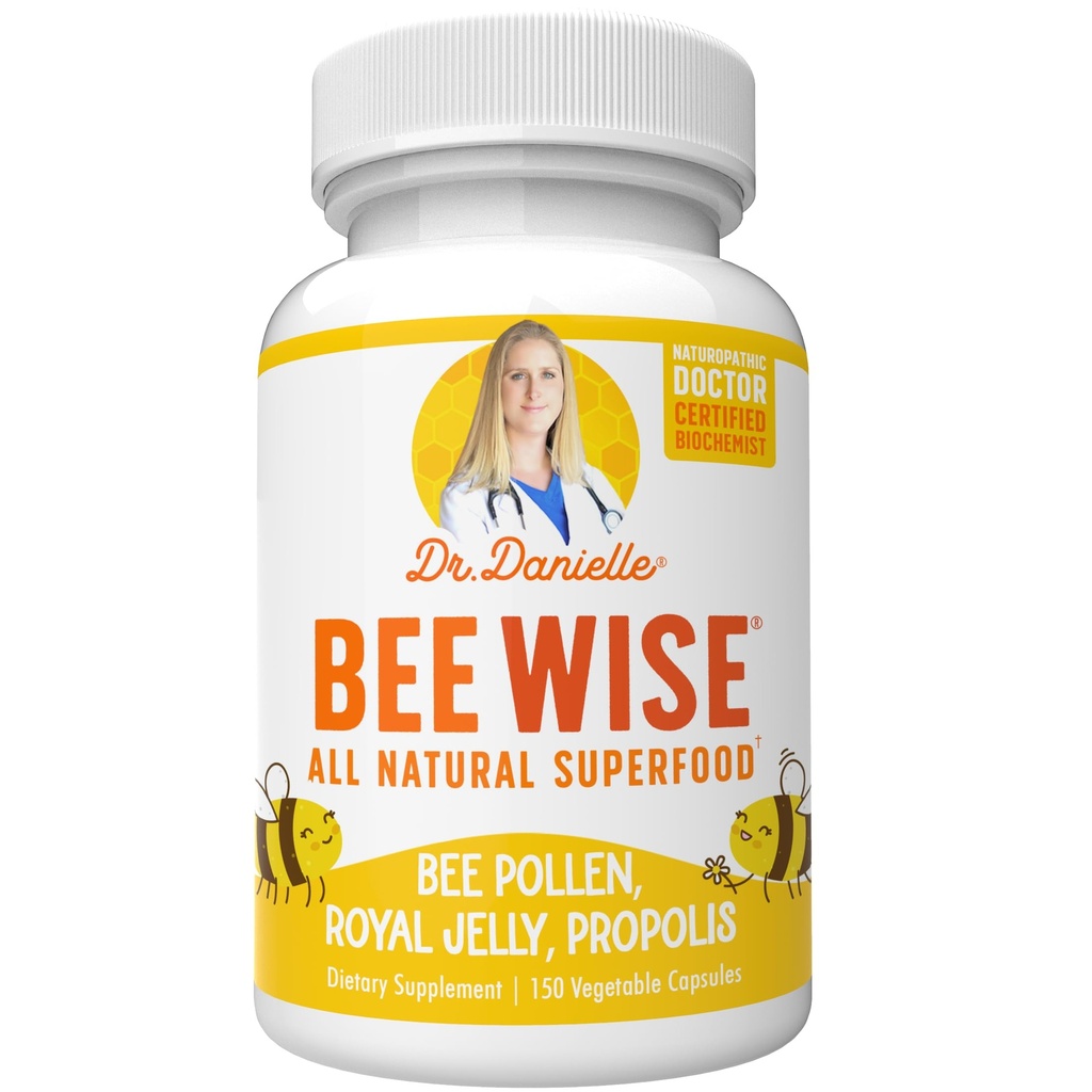 Dr Danielle's Bee Wise - Supplément de pollinisation des abeilles - Bien-être des abeilles avec gelée royale, propolis, Beepollen dans 4 capsules quotidiennes de pollinisation des abeilles