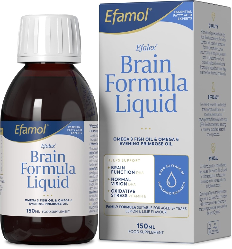 Efalex Omega 3 +6 Nahrungsergänzungsmittel Zitrone & Lime Aromaflüssigkeit 150ml