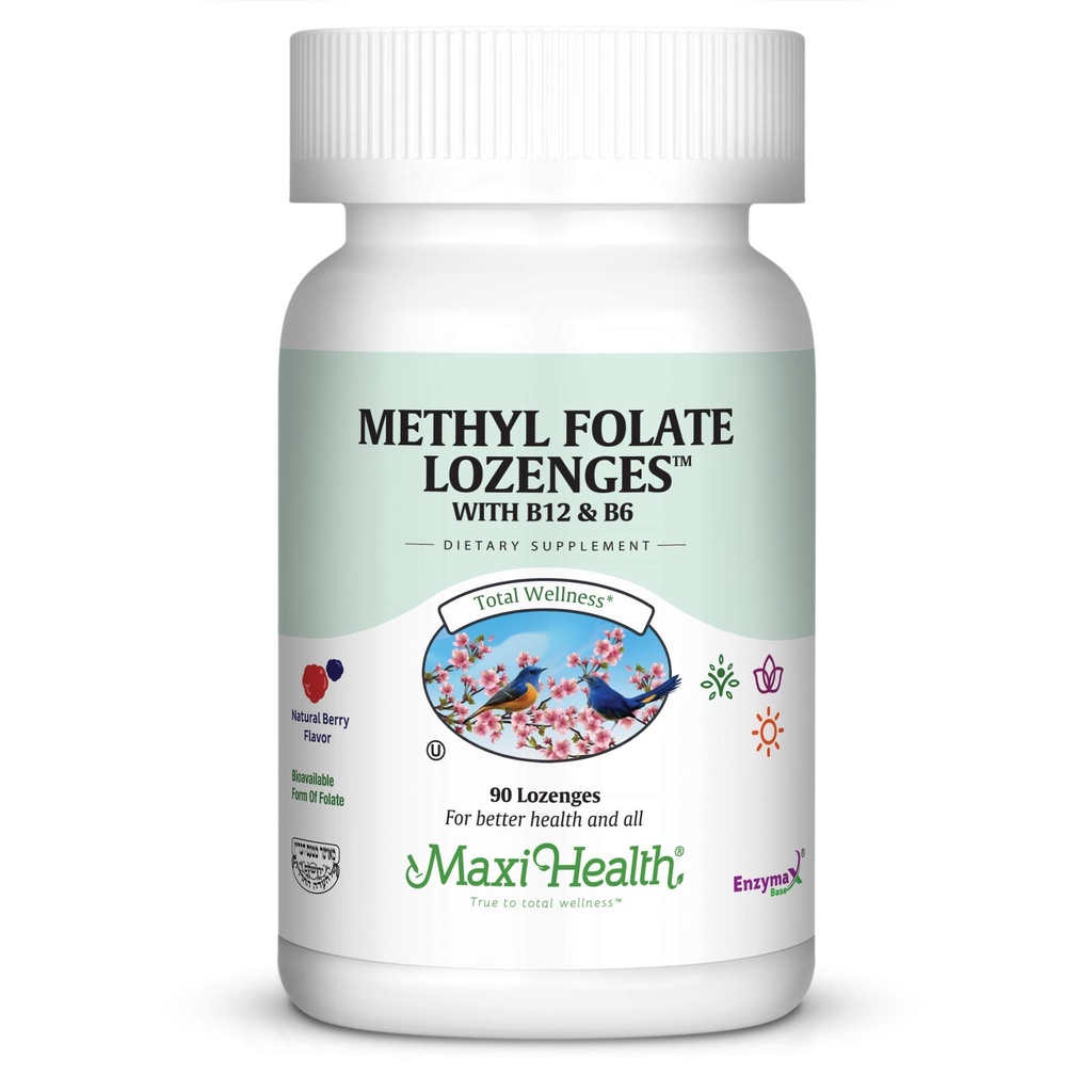 Maxi Health Methyl Folate Lozenges mit B12 & B6, Flavored Memory, Herz-Kreislauf-Gesundheits-Hormon und Immununterstützung Glutenfrei, Kosher Berry, 90 Count
