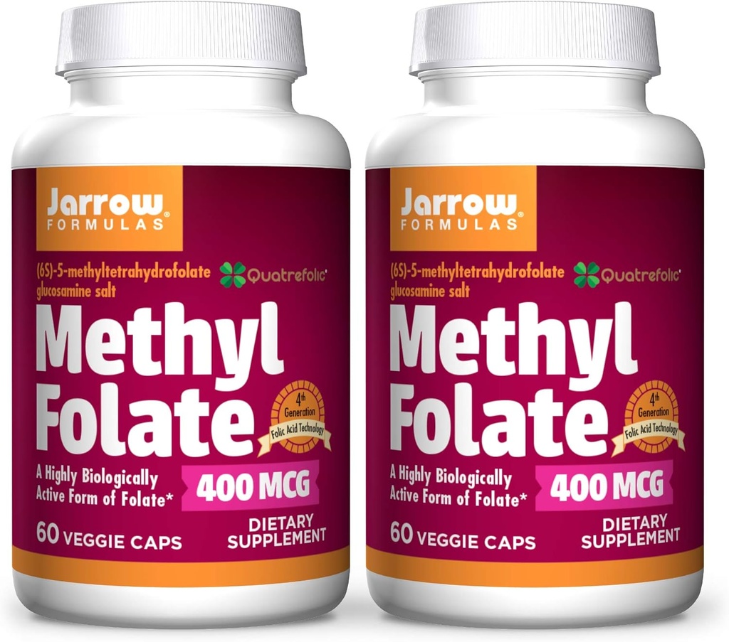 Jarrow Formulas Methyl Folate 400 mcg - 60 Veggie Caps, Paket von 2 - hoch biologisch aktive Form von Folat - 4. Generation Folic Acid Technology - 120 Gesamt Servietten