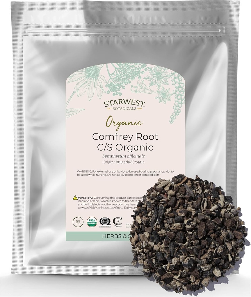 Starwest Botanicals Organic Dried Comfrey Root - Natürliche Kräuter für topische Anwendung, Salz oder Öl, Schneiden & Sifted, Zertifizierte Kosher, Non-GMO - Bulk 1 lb Tasche