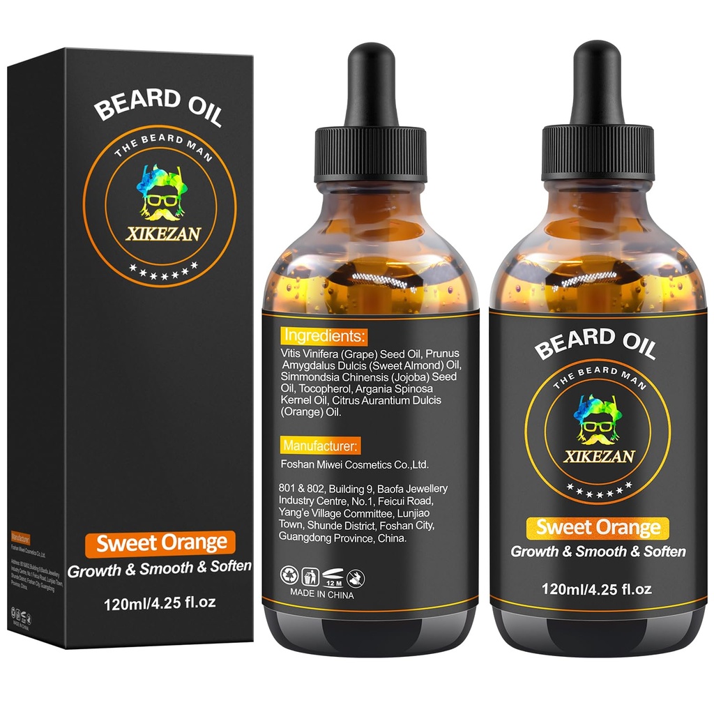 Huile de barbe, 120ml/4.25fl.oz L'huile favorise la croissance de gros volumes de la barbe, laisser dans soin de la barbe de conditionneur naturel doux orange Scent Mustaches Croissance adoucir la force, Dons pour les hommes lui papa