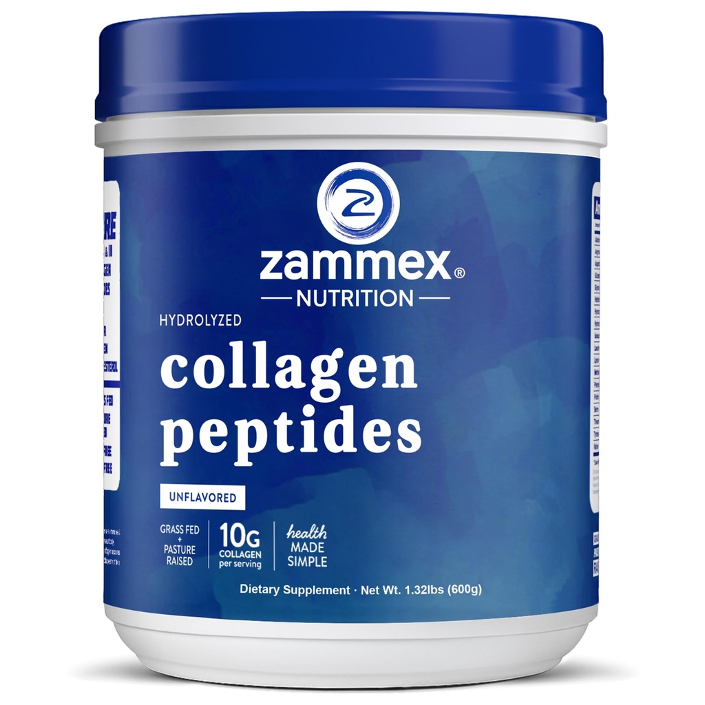 Zammax Premium Collagen Peptides Poudre non aromatisée, Hydrolysée Protéines Types I et III, Supporte les cheveux, la peau, les ongles, les articulations, le gazon, non-OGM, sans gluten, Paléo & Keto Friendly,60 portions