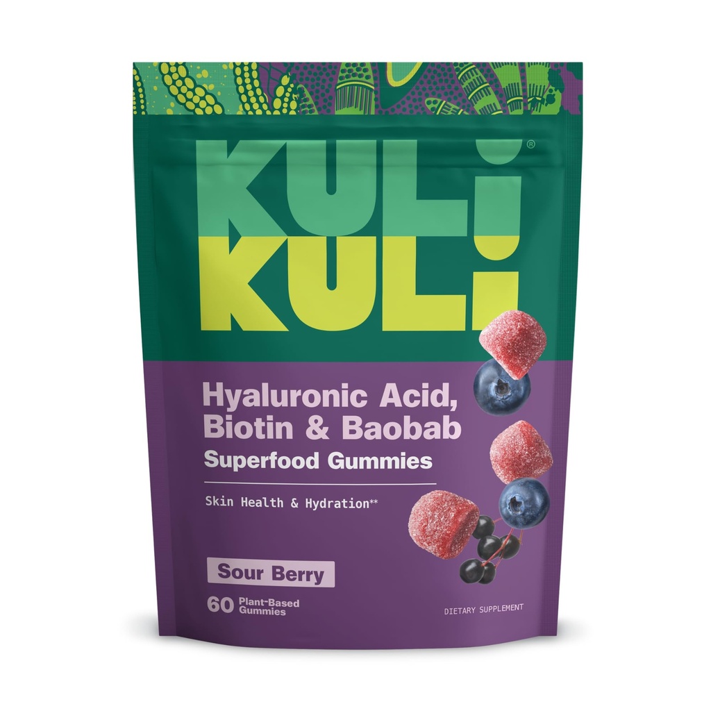 Kuli Kuli Super Gummies - Skin Supplements with Baobab, Elderberry, and Biotin - Helps Support Skin Health - 60 Non-GMO, Gluten-Free Gummies