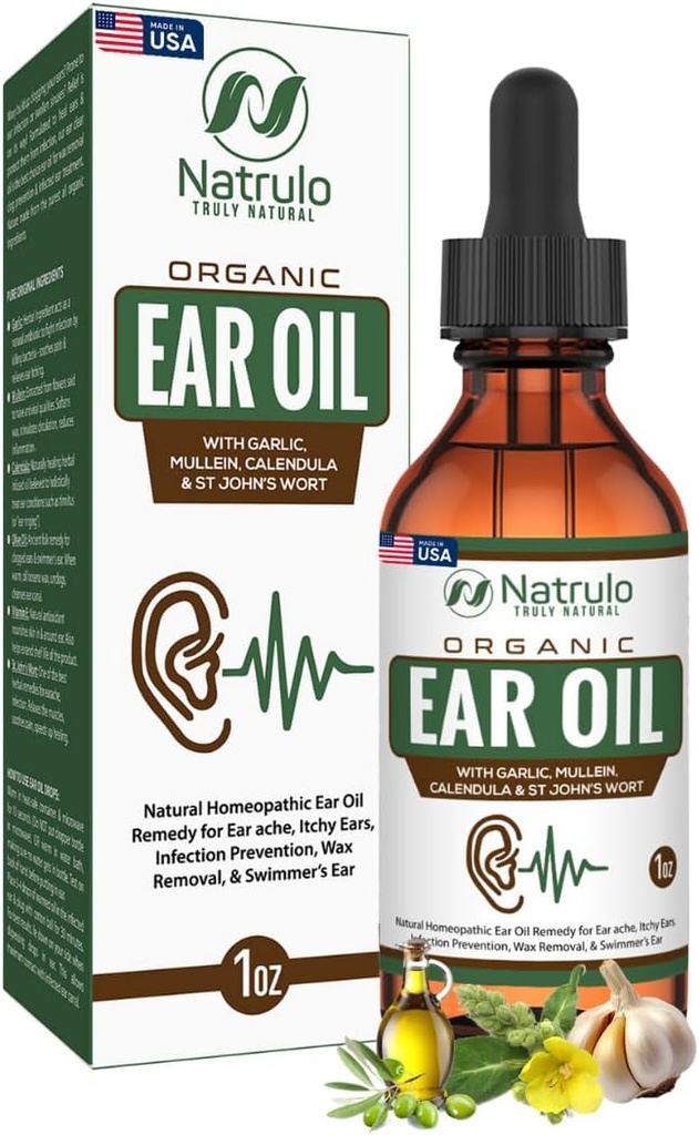 Bio-Ear-Öl für Ohren Infektion - Natürliche Eardrops für Ohrenschmerzen, Swimmer's Ear & Wax Entfernung - Kinder, Erwachsene, Baby, & Hunde Earache Remedy - Ohr Tropfen mit Mullein, Knoblauch, Calendula Made in USA