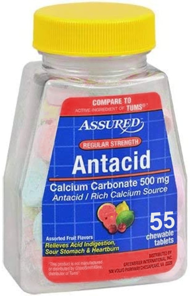 Anti-Acide Assuré avec Calcium, Régulier, 60 comprimés à croquer