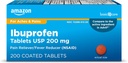 Soins de base Ibuprofène Comprimés, Réducteur de fièvre et soulagement de la douleur des douleurs corporelles, maux de tête, arthrite et plus, brun, 200 Compte (Emballage peut varier)