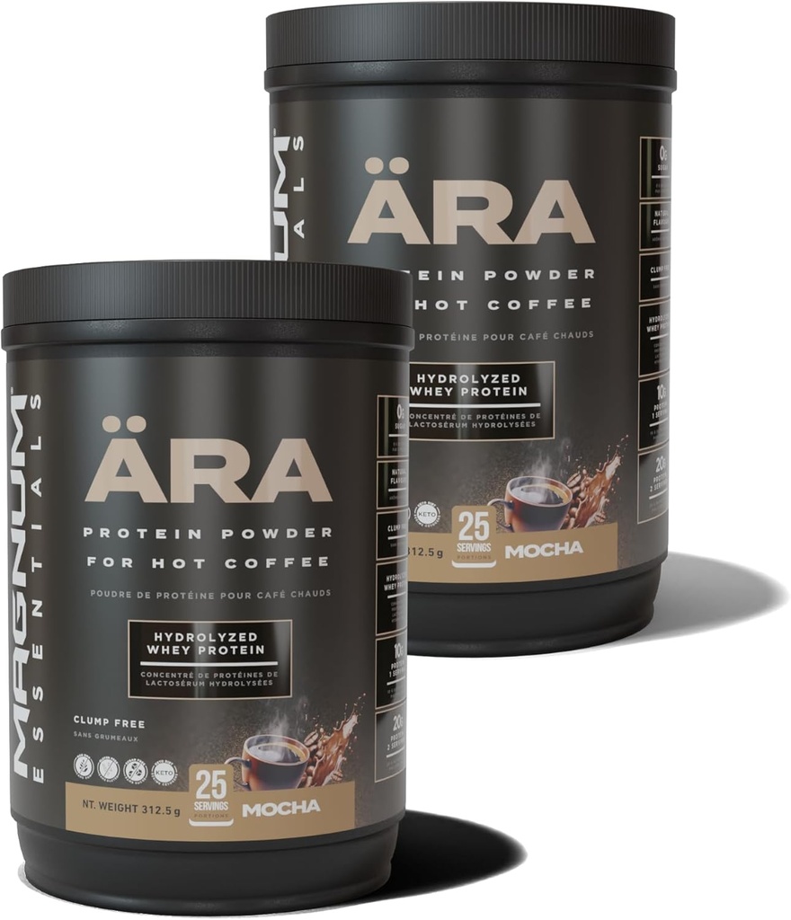 Ara Mocha High Protein Pulver für Heiß & Kalt Kaffee, Tee, Getränke - Zuckerfrei, Klumpenfrei - 20g löst leicht in heißen Getränken, 325g (2 Pack)