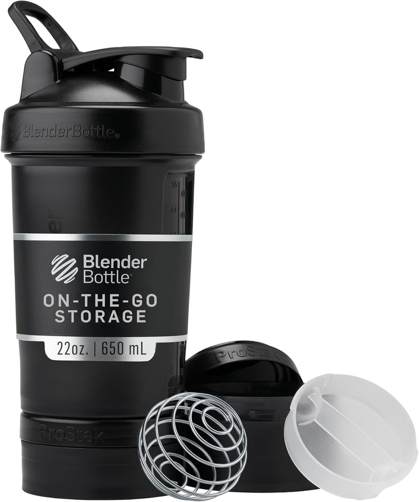 Bouteille de mélangeur de beurre avec organisateur de pilule et de stockage pour poudre de protéines, Classic V2 ProStak System, 22-Ounce, Minuit noir