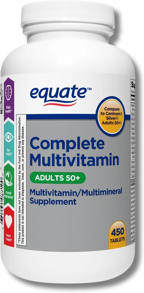 Equate Erwachsene 50+ One Daily Complete Multivitamin Multimineral Supplement Tablets, Gesundes Gehirn*,Compare to Centrum Silver, 450 Pillen (Pack von 10) L6