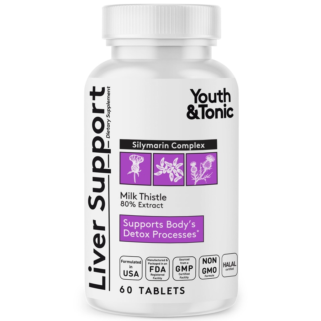 Supplément de nettoyage du foie pour les jeunes et toniques – formule complexe de chardon de lait silymarin pour la santé corporelle, la réparation et le soutien – Vitamines végétales non OGM – 60 capsules pour les femmes et les hommes