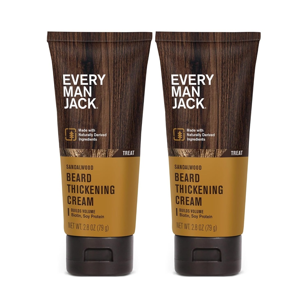 Chaque homme Jack Beard Crème épaississante - renforce, épaissit, Nourrit la barbe - Scent de bois de santal léger - Fait avec des ingrédients dérivés naturellement comme la biotine, vitamine B6, protéines de soja - 2,8oz - 2 Pack