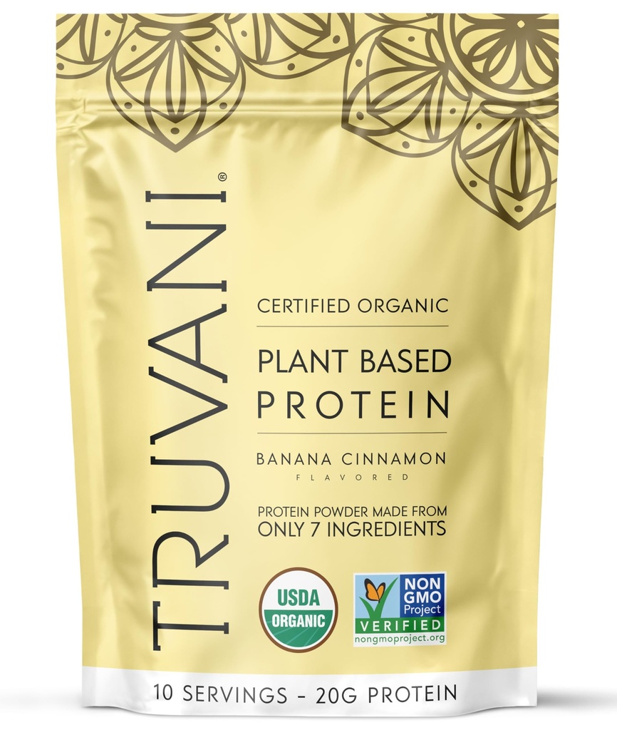 Truvani Vegan Pea Protein Pulver | Banana Cinnamon | 20g Bio Pflanzen basiertes Protein | 10 Servierungen | Keto | Gluten & Dairy Free | Low Carb | Kein hinzugefügt Zucker