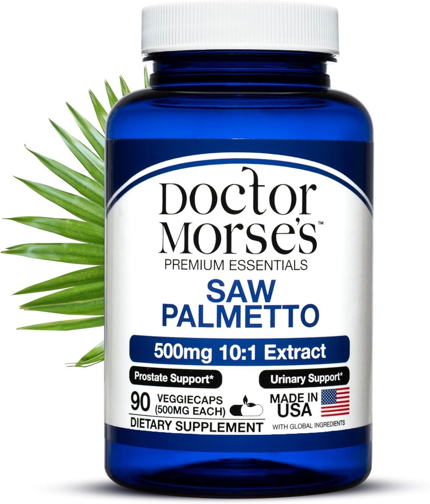 Dr Morse's Saw Palmetto 10:1 Extrait 500mg équivalent à 5000mg, Suppléments de soutien de la santé de la prostate pour les hommes et les femmes - FDA-Inscrivé, NSF-Certified Facility - Formule de force supplémentaire - 90 capsules