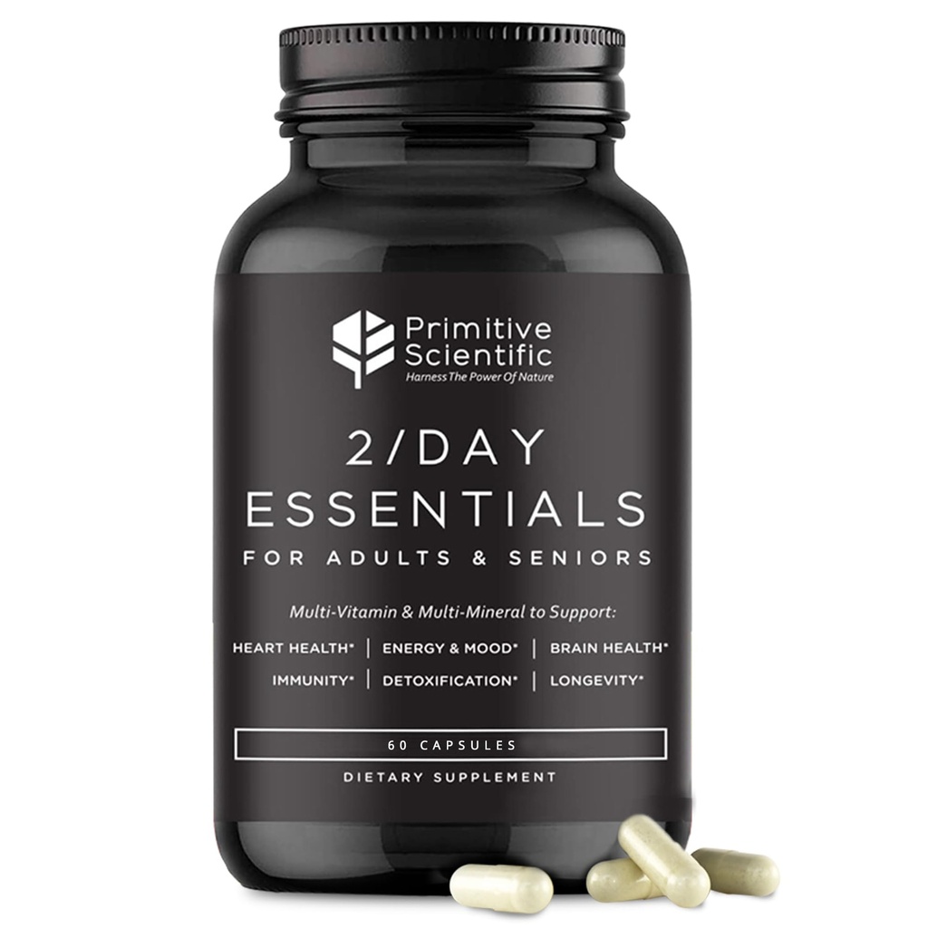 Ganzes Essen Täglich essentielle Multivitamine für Erwachsene und Senioren - 2X pro Tag - Vitamin A, C, D, E, B12 und Mineralien - Natürliche und ganzheitliche Unterstützung (60 Kapseln)