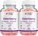 Gesundheit Dose Elderberry Sambucus Gummy Vitamine Kinder 100 Gummi. mit Propolis Extrakt, Echinacea, Vitamin C, Yummy Himbeer Geschmack, Vegan, Glutenfrei, Verteidigung, Immununterstützung Booster. Pack von 2